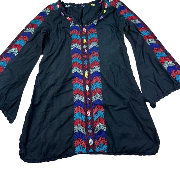 FREE PEOPLE: Misty Meadows Black Embroidered Boho Festival Mini Dress -Size 12 - Picture 3 of 11